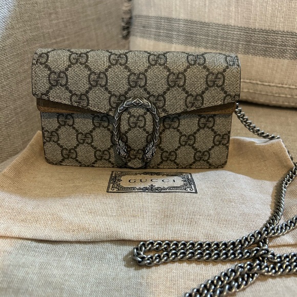 Gucci Handbags - Mini Gucci Beige and Brown Clutch with Chain